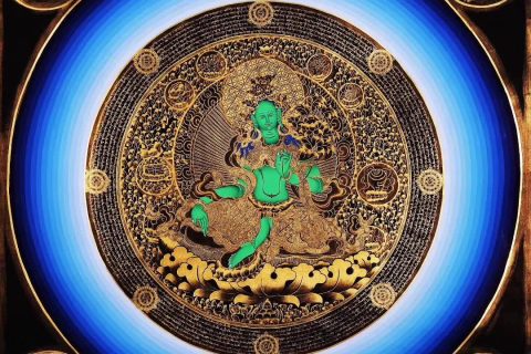 编号153-925864：黑金唐卡-绿度母坛城（100*100CM左右）