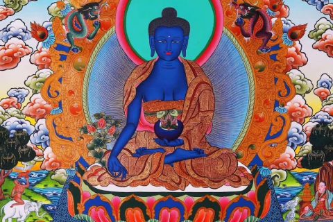 编号153-106006：彩绘唐卡-药师佛（75*55CM左右）