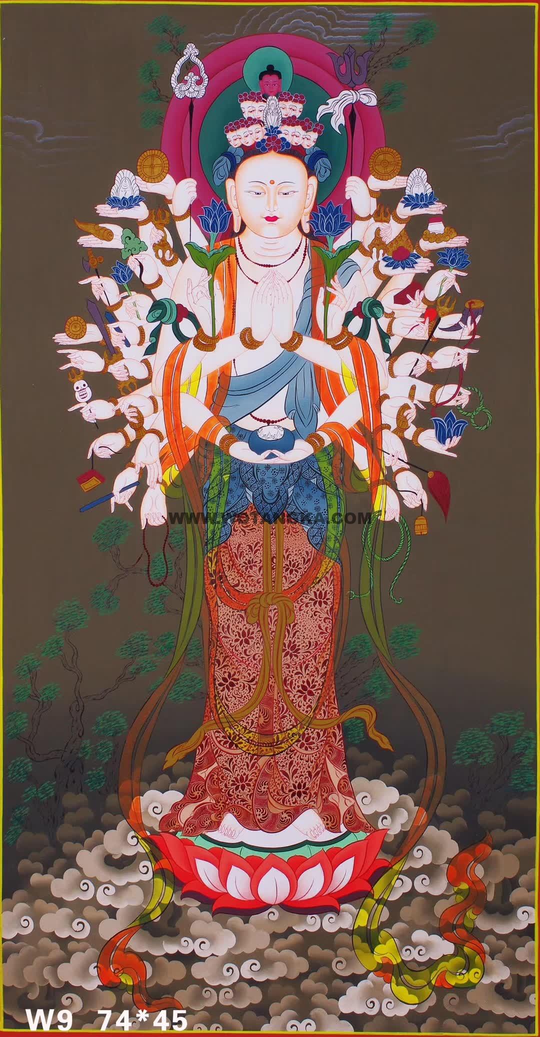 编号171-866304：彩绘唐卡-十一面观音菩萨（74*45CM左右）