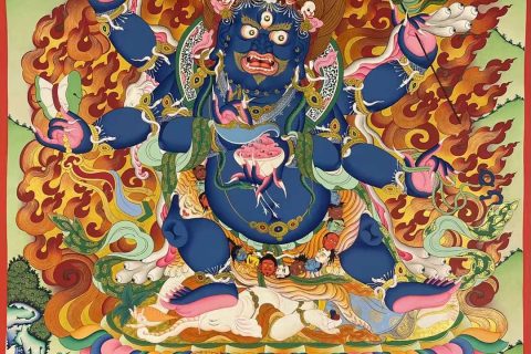 编号153-526927：彩绘唐卡-六臂玛哈嘎拉（100*80CM左右）