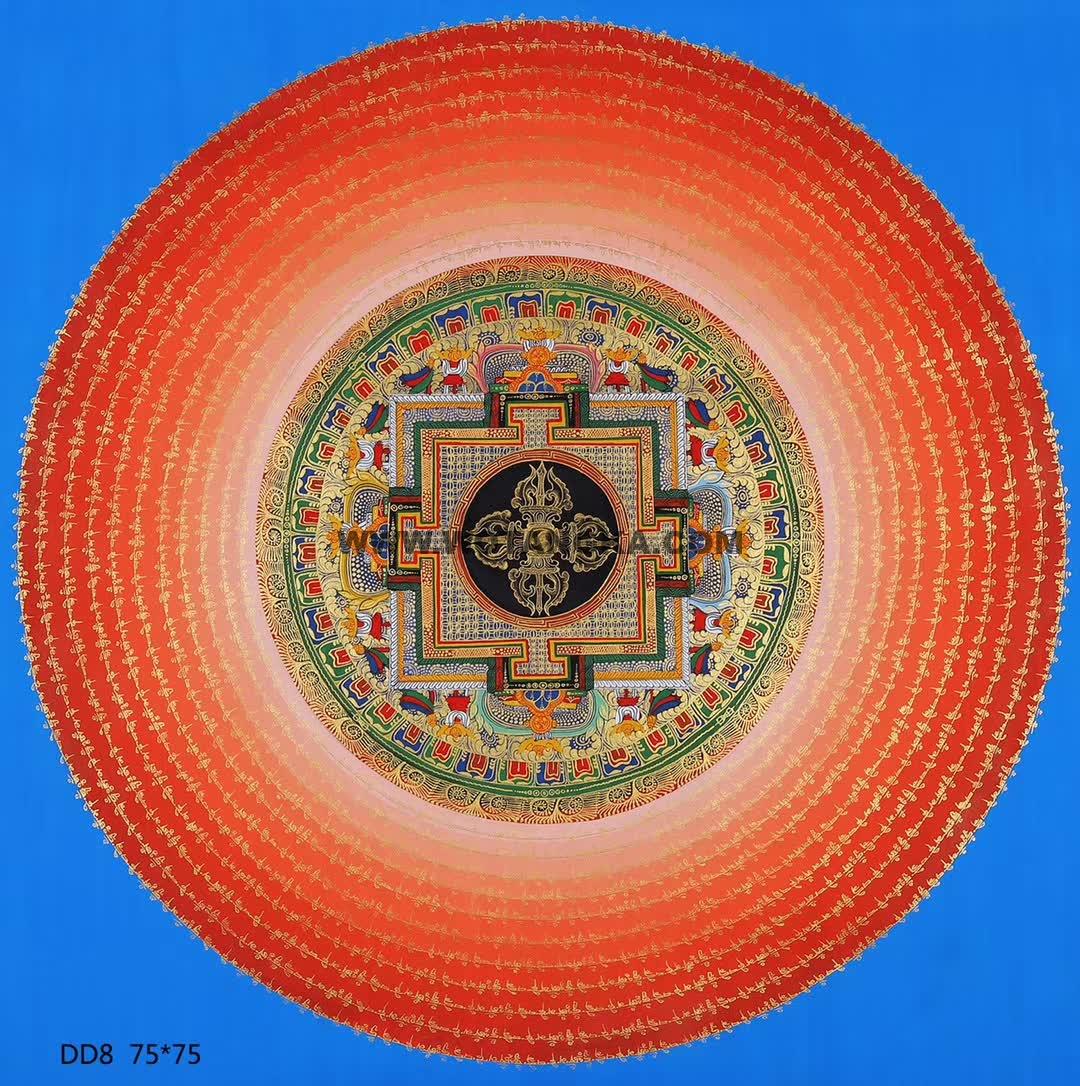 编号153-159025：彩绘唐卡-六字真言坛城（75*75CM左右）