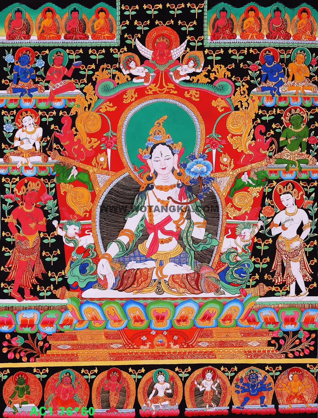 编号153-107318：彩绘唐卡-白度母·长寿三尊（76*60CM左右）