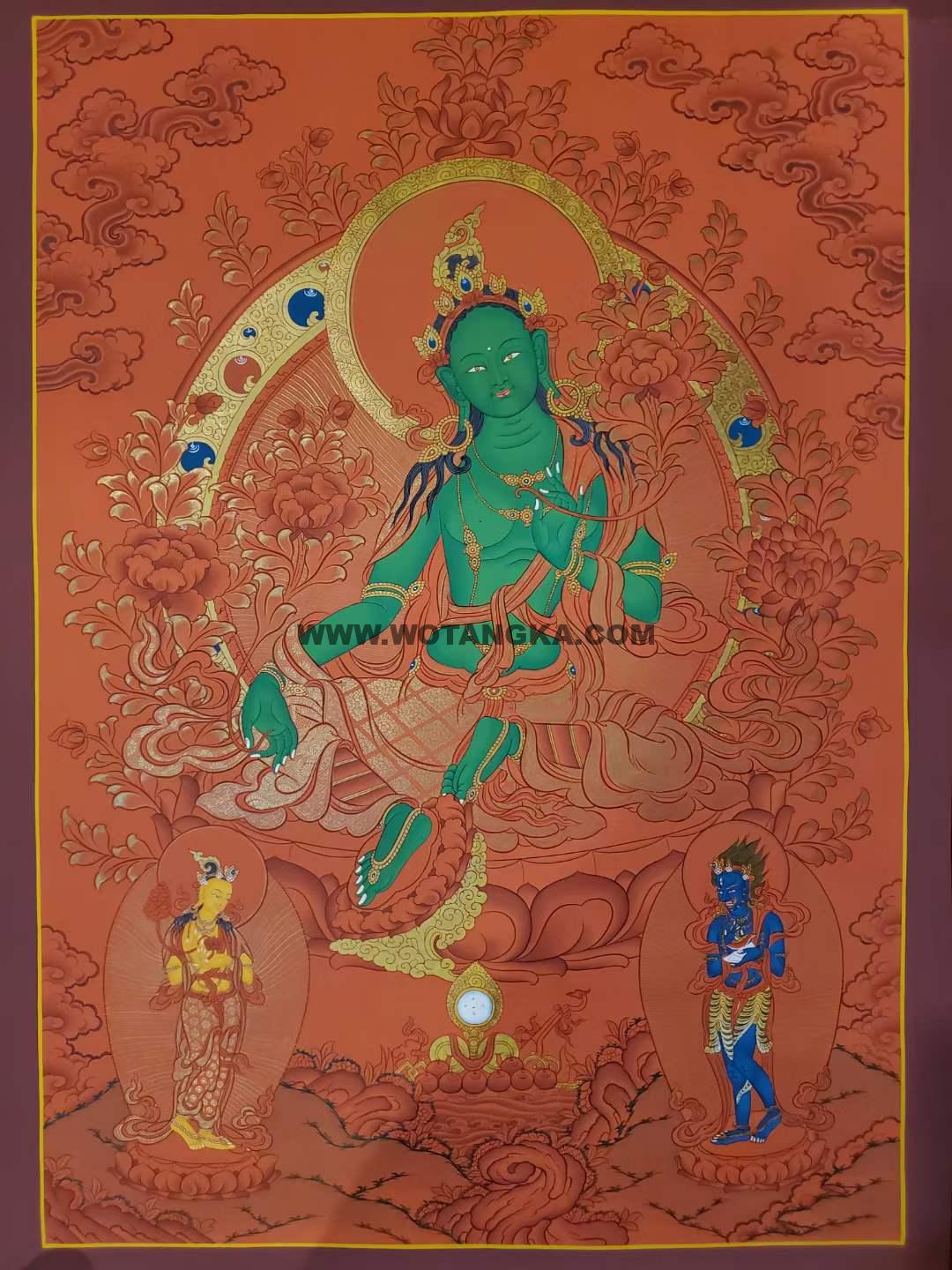 编号153-138590：红金唐卡-绿度母（75*55CM左右）
