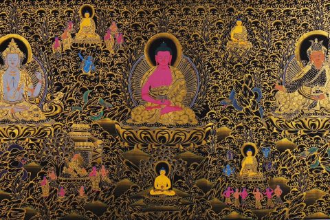 编号171-853432：黑金唐卡-阿弥陀佛（90*210CM左右）