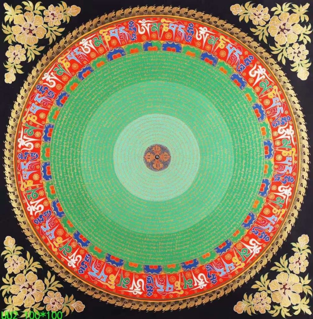 编号138-473118：彩绘唐卡-六字真言坛城（100*100CM左右）