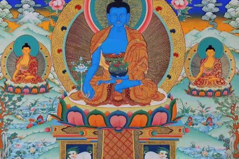 编号171-612830：彩绘唐卡-药师佛（90*65CM左右）