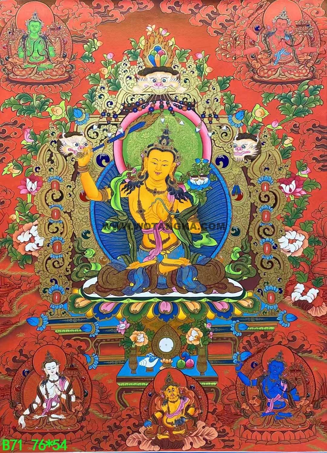 编号138-993754：红金唐卡-文殊菩萨·五部文殊（76*54CM左右）