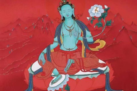 编号138-454596：红金唐卡-绿度母（61*45CM左右）