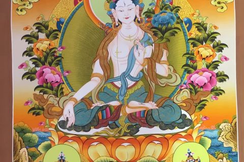 编号171-418238：彩绘唐卡-白度母·长寿三尊（70*50CM左右）