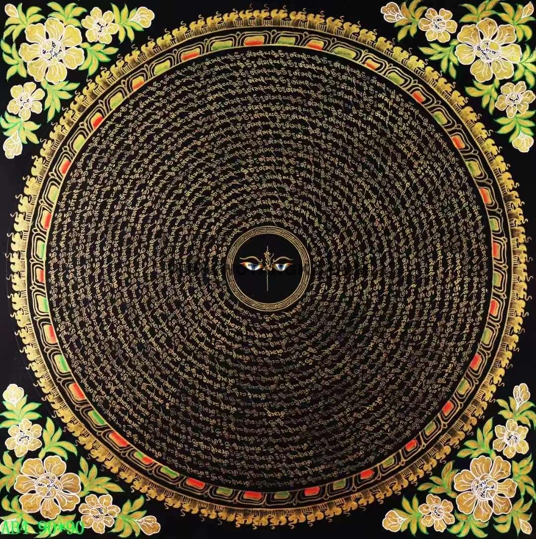 编号138-353138：黑金唐卡-六字真言坛城（90*90CM左右）