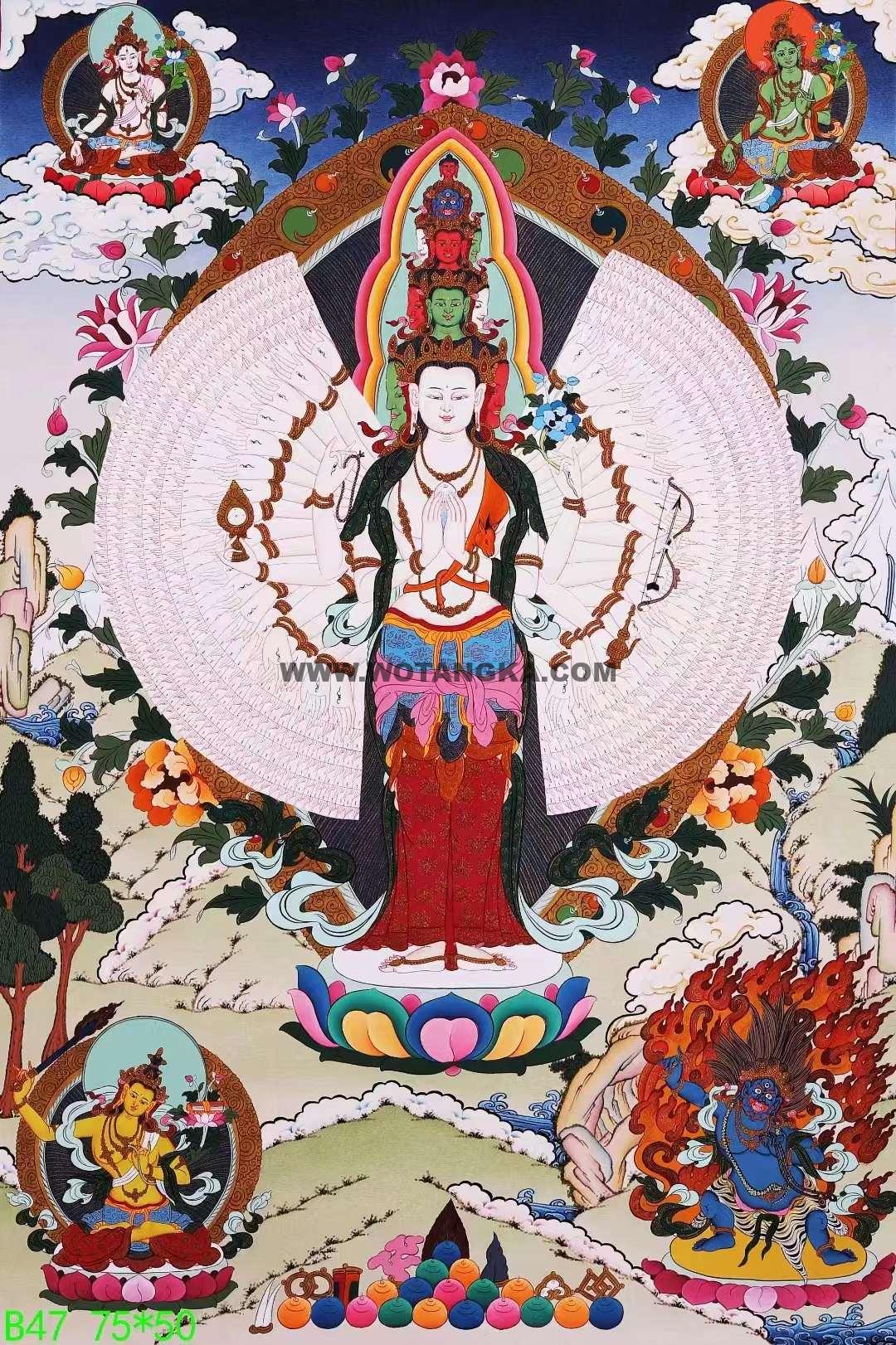编号138-596618:彩绘唐卡-千手观音·三怙主(75*50CM左右)