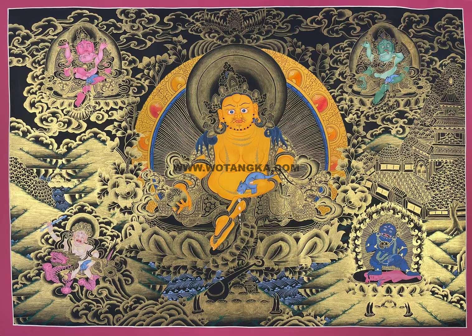 编号153-375454：黑金唐卡-五方财神（60*100CM左右）