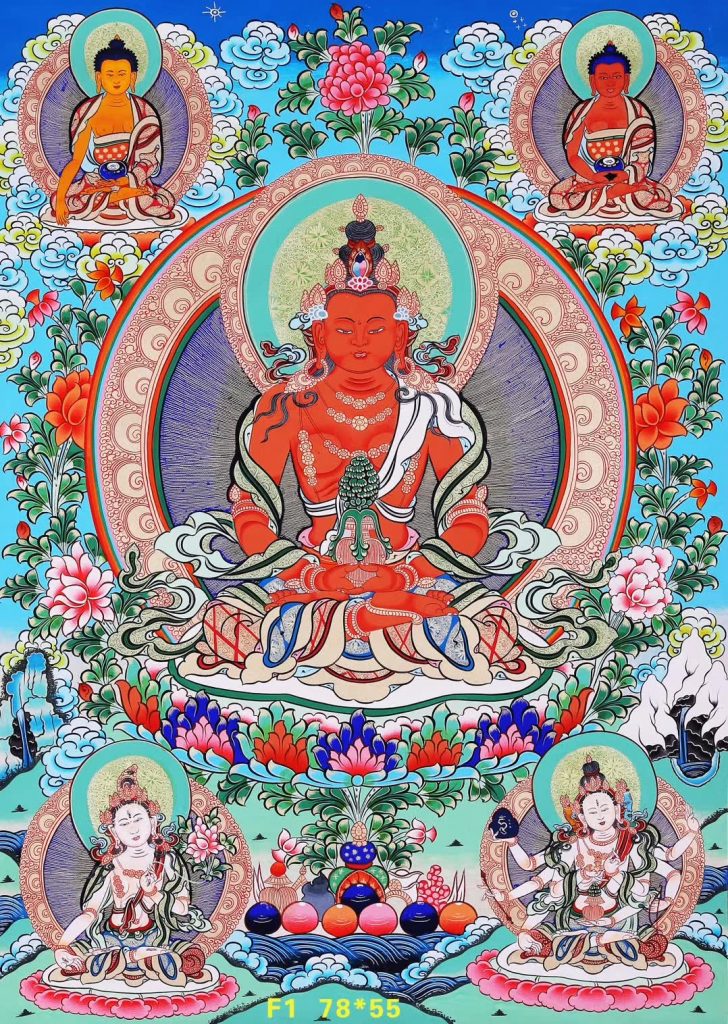 编号171-959849：彩绘唐卡-长寿佛·长寿三尊（78*55CM左右）