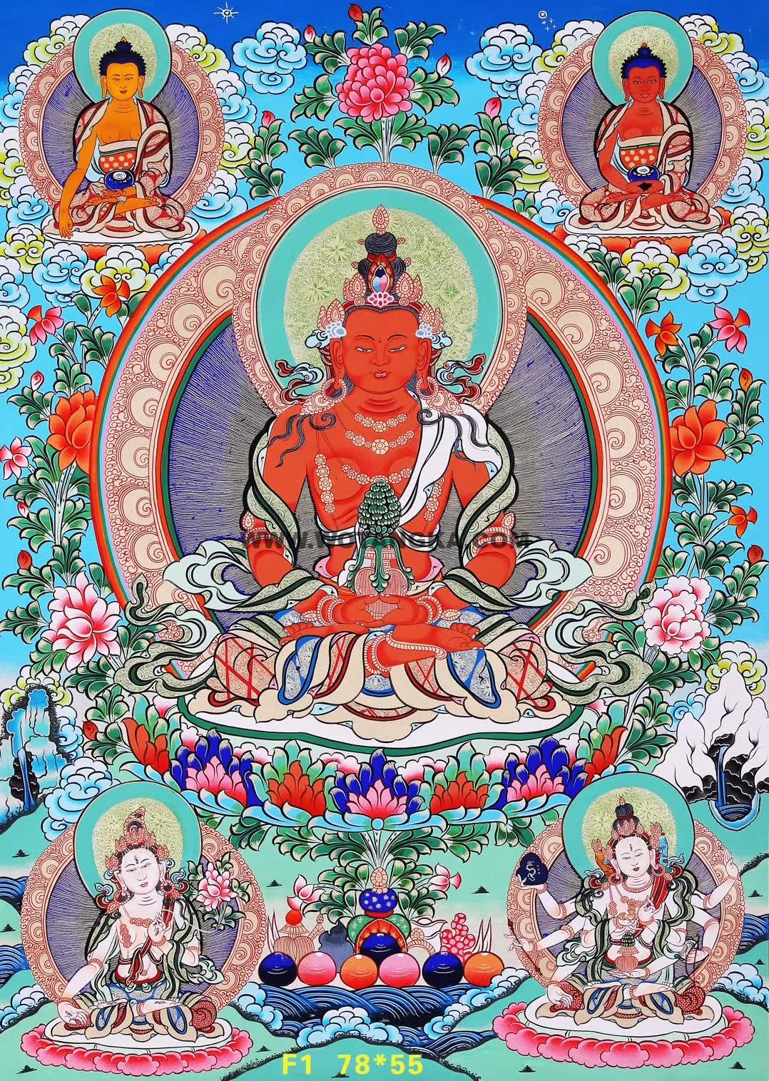 编号171-959849：彩绘唐卡-长寿佛·长寿三尊（78*55CM左右）