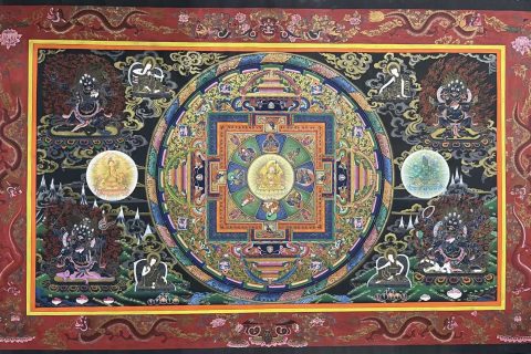 编号153-523756：彩绘唐卡-莲花生大士坛城（140*210CM左右）