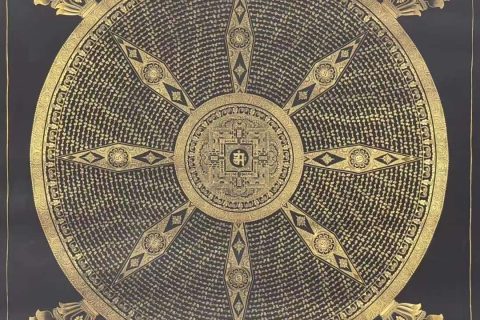 编号191-672812：黑金唐卡-六字真言坛城（180*180CM左右）