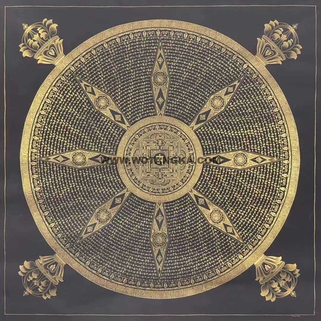 编号191-672812:黑金唐卡-六字真言坛城(180*180CM左右)