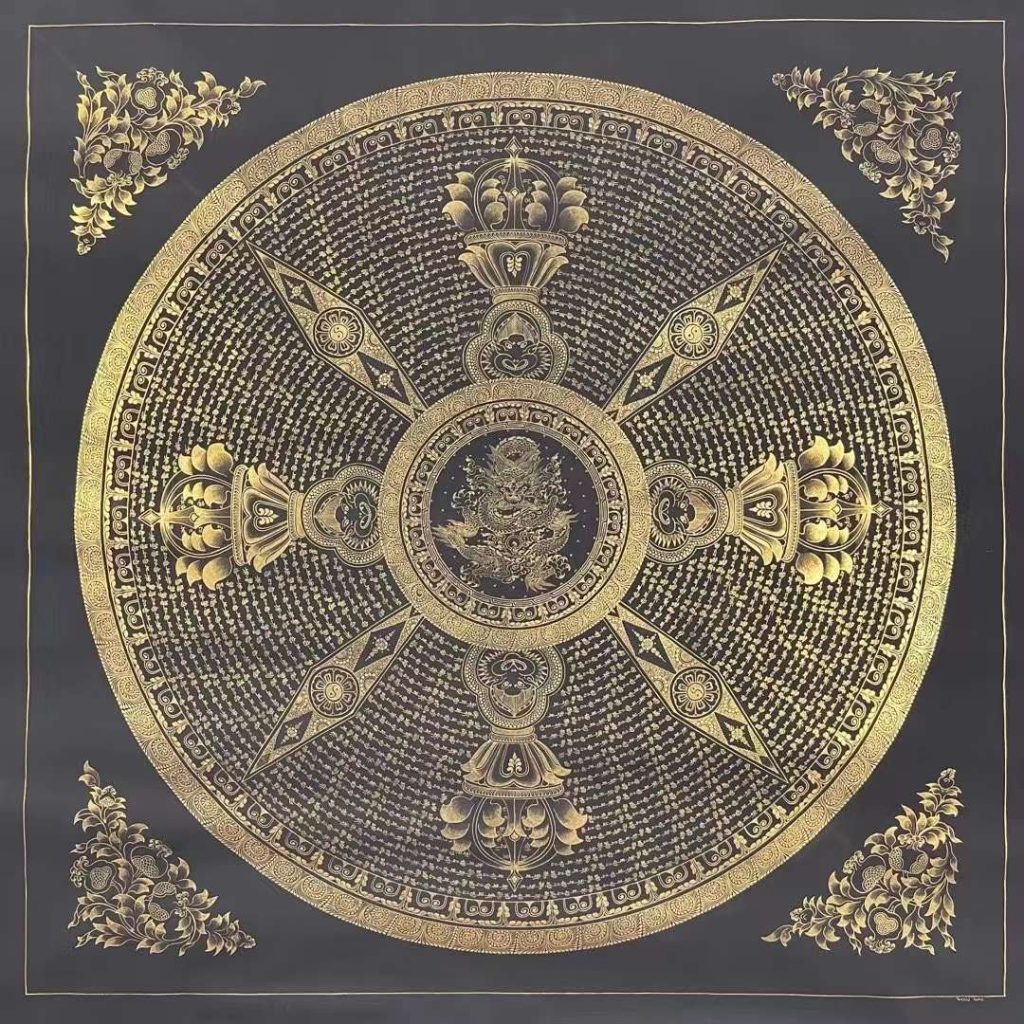 编号153-871320：黑金唐卡-六字真言坛城（100*100CM左右）