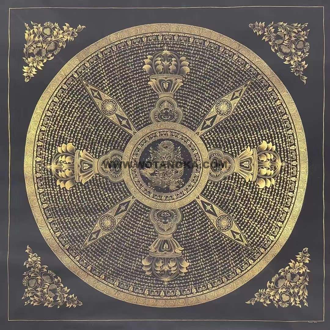 编号153-871320:黑金唐卡-六字真言坛城(100*100CM左右)