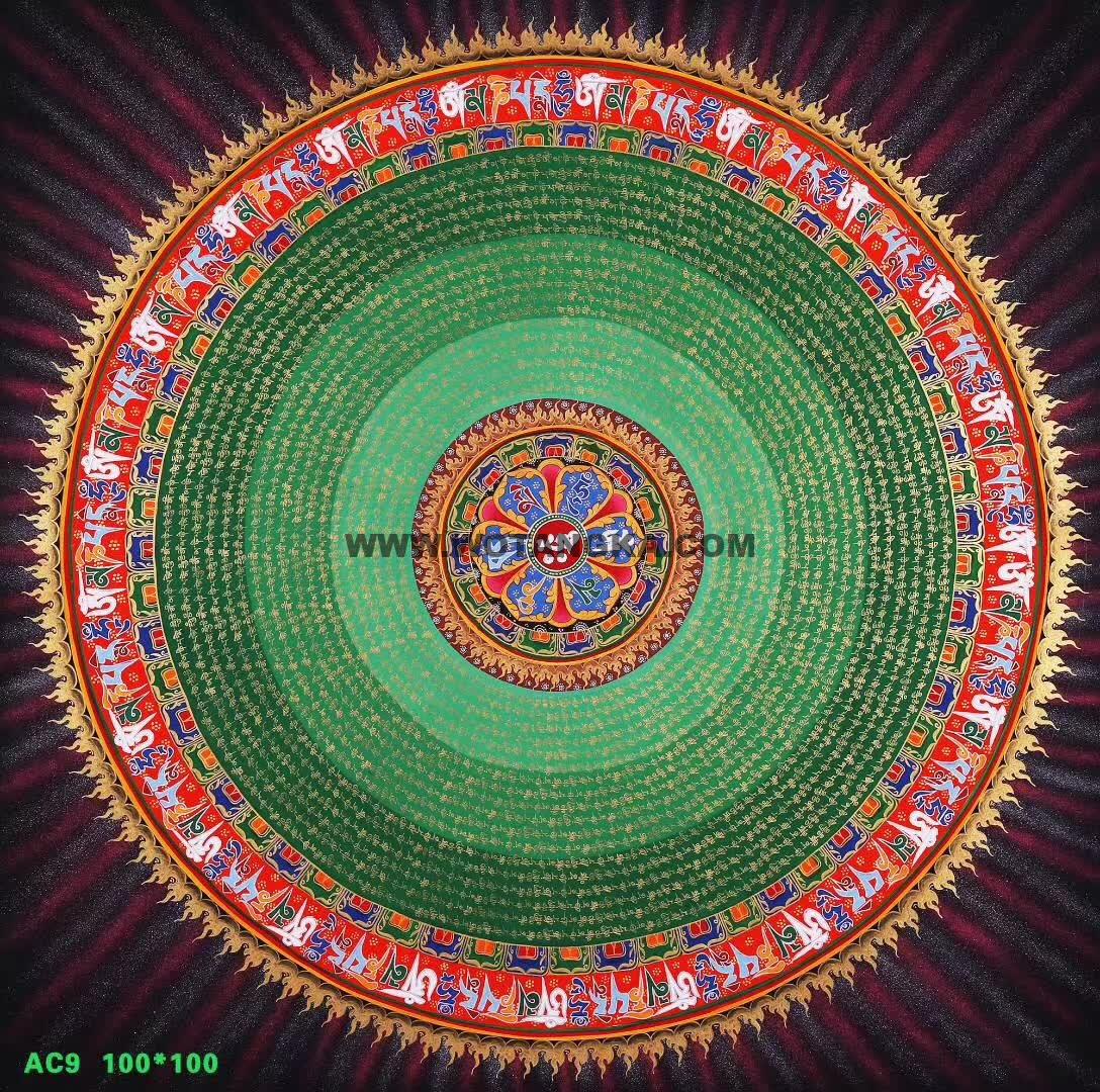 编号153-573352：彩绘唐卡-六字真言坛城（100*100CM左右）