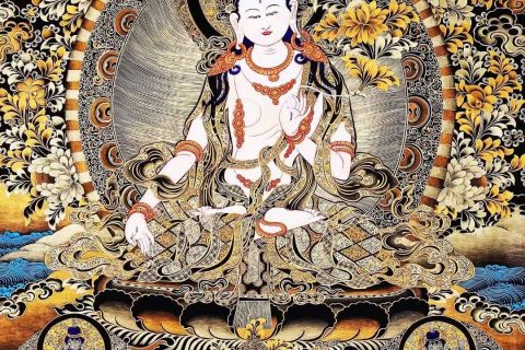 编号171-402036：黑金唐卡-白度母·长寿三尊（70*55CM左右）