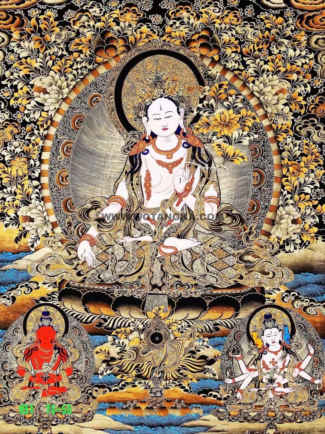 编号171-402036：黑金唐卡-白度母·长寿三尊（70*55CM左右）