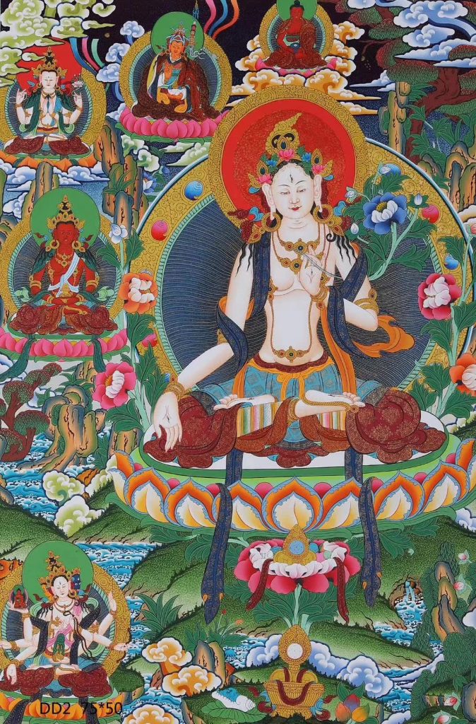 编号171-933539：彩绘唐卡-白度母·长寿三尊（75*50CM左右）