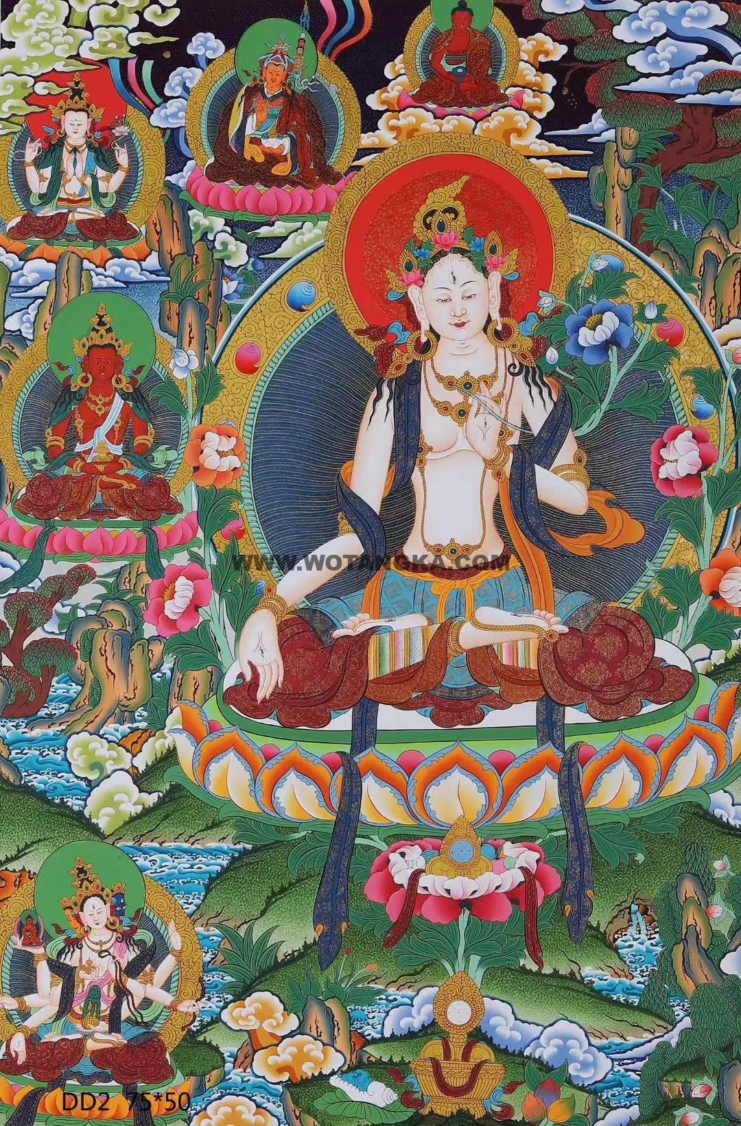 编号171-933539：彩绘唐卡-白度母·长寿三尊（75*50CM左右）