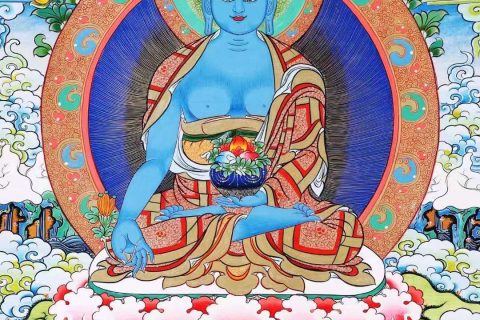 编号138-834158：彩绘唐卡-药师佛（69*50CM左右）