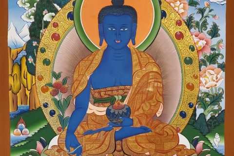 编号153-269835：彩绘唐卡-药师佛（60*45CM左右）