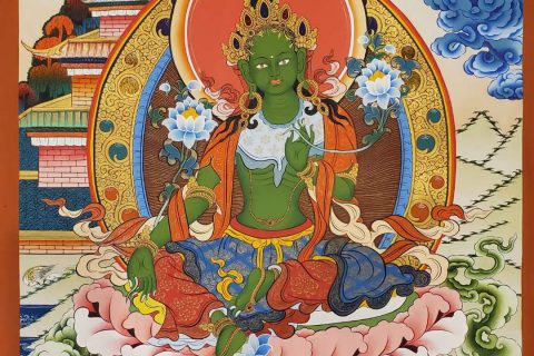 编号153-326299：彩绘唐卡-绿度母（60*45CM左右）