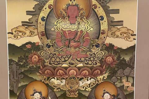 编号153-656631：彩绘唐卡-长寿佛·长寿三尊（70*50CM左右）