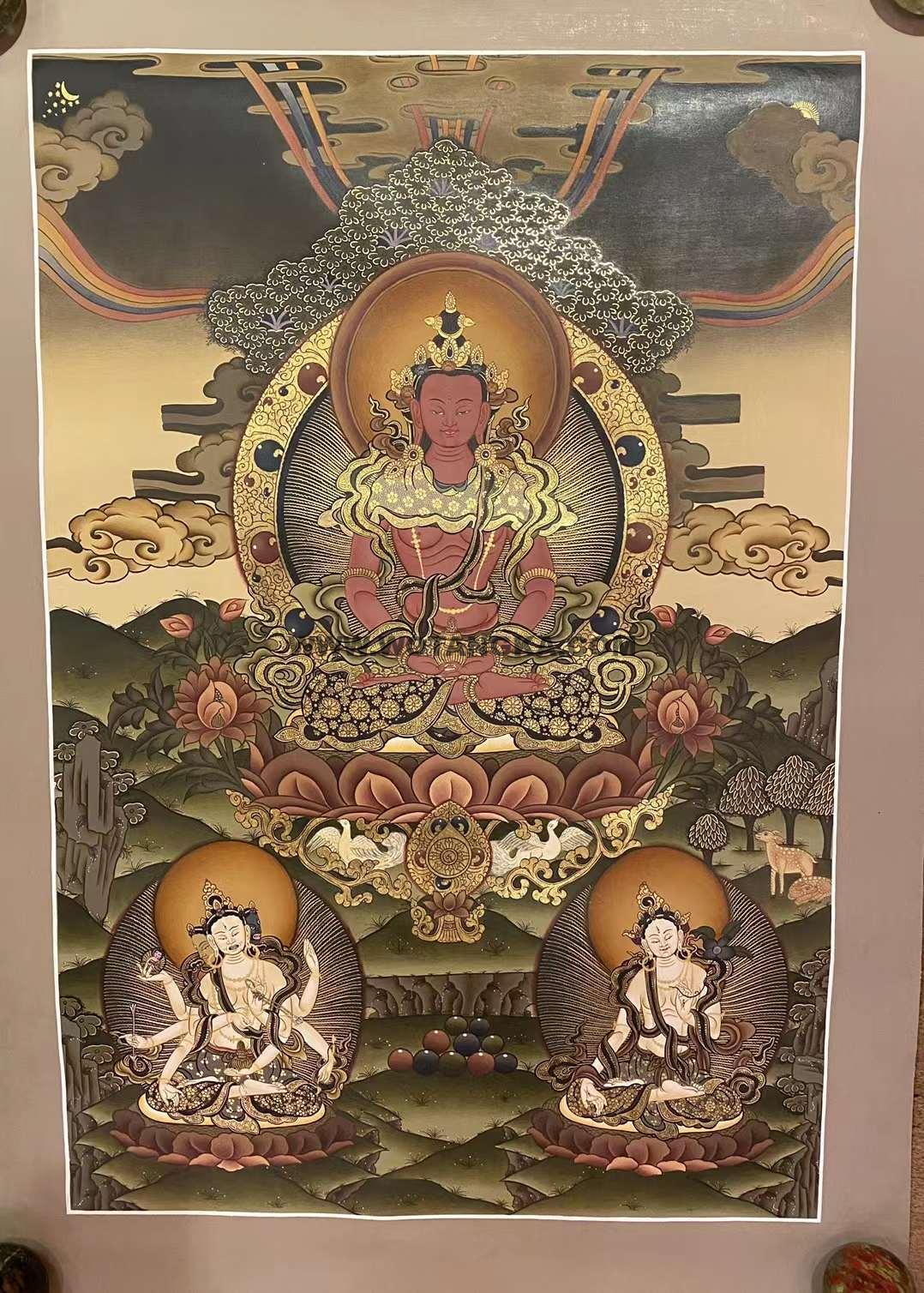 编号153-656631:彩绘唐卡-长寿佛·长寿三尊(70*50CM左右)