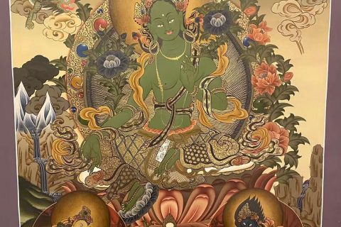 编号153-670130：彩绘唐卡-绿度母（70*50CM左右）