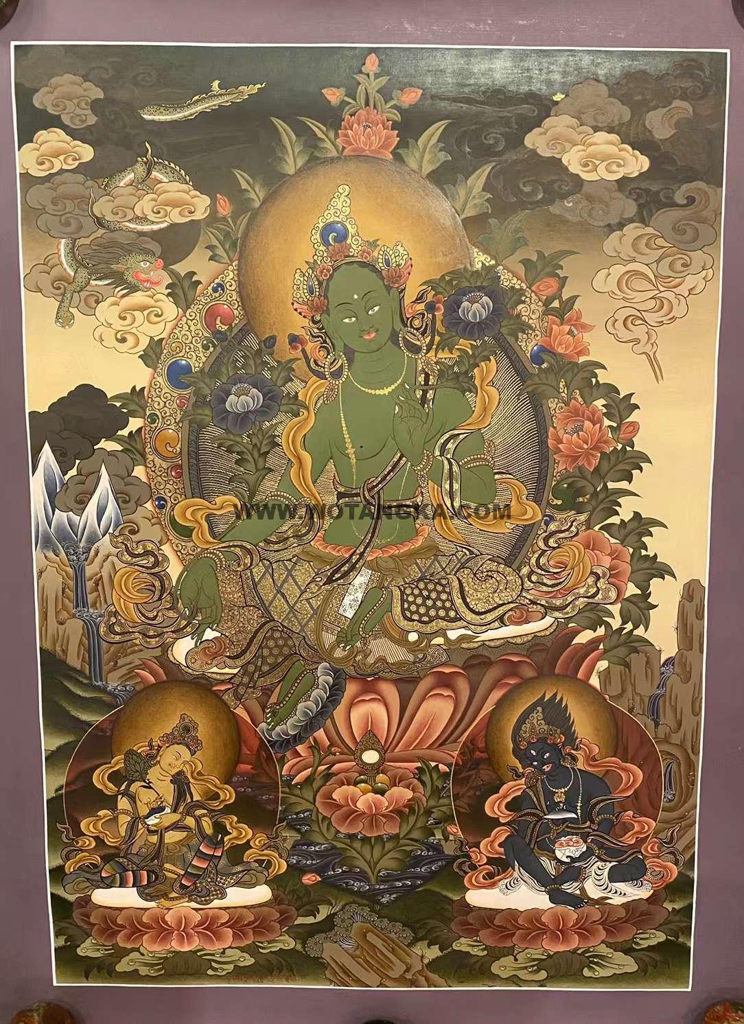 编号153-670130:彩绘唐卡-绿度母(70*50CM左右)