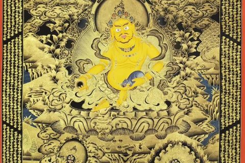 编号155-688445：黑金唐卡-五方财神（120*75CM左右）