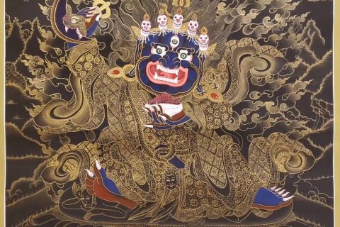编号155-860867：彩绘唐卡-黑袍金刚护法（70*55CM左右）