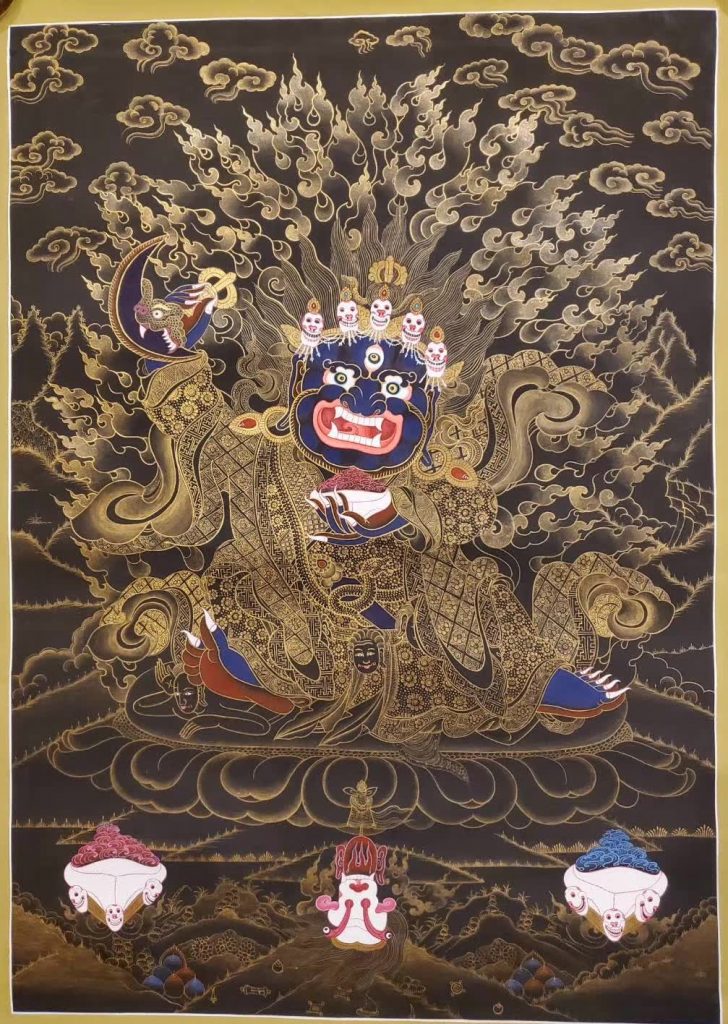 编号155-860867：彩绘唐卡-黑袍金刚护法（70*55CM左右）