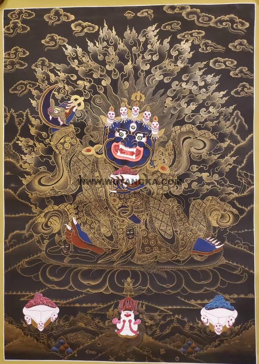 编号155-860867:彩绘唐卡-黑袍金刚护法(70*55CM左右)