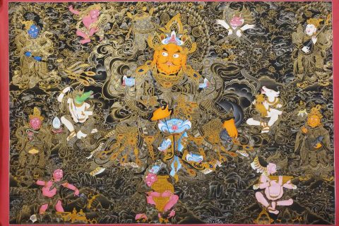 编号153-636155：黑金唐卡-财宝天王·四大天王（80*150CM左右）