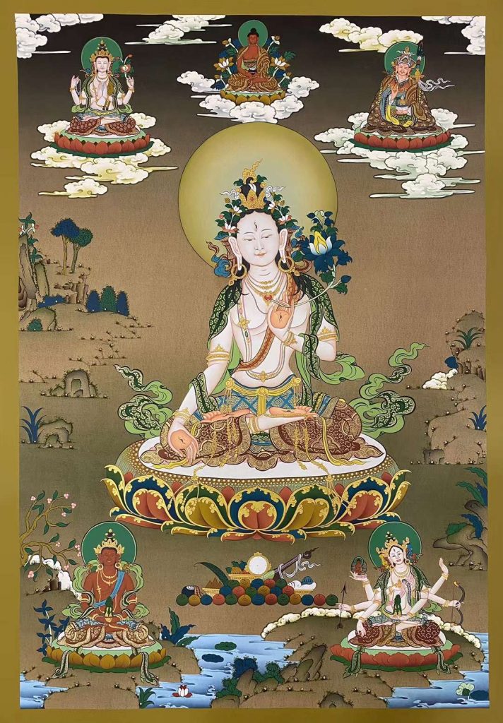 编号162-650376：嘎玛嘎赤-白度母·长寿三尊（70*50CM左右）