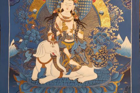 编号162-974578：蓝金唐卡-普贤菩萨（80*60CM左右）