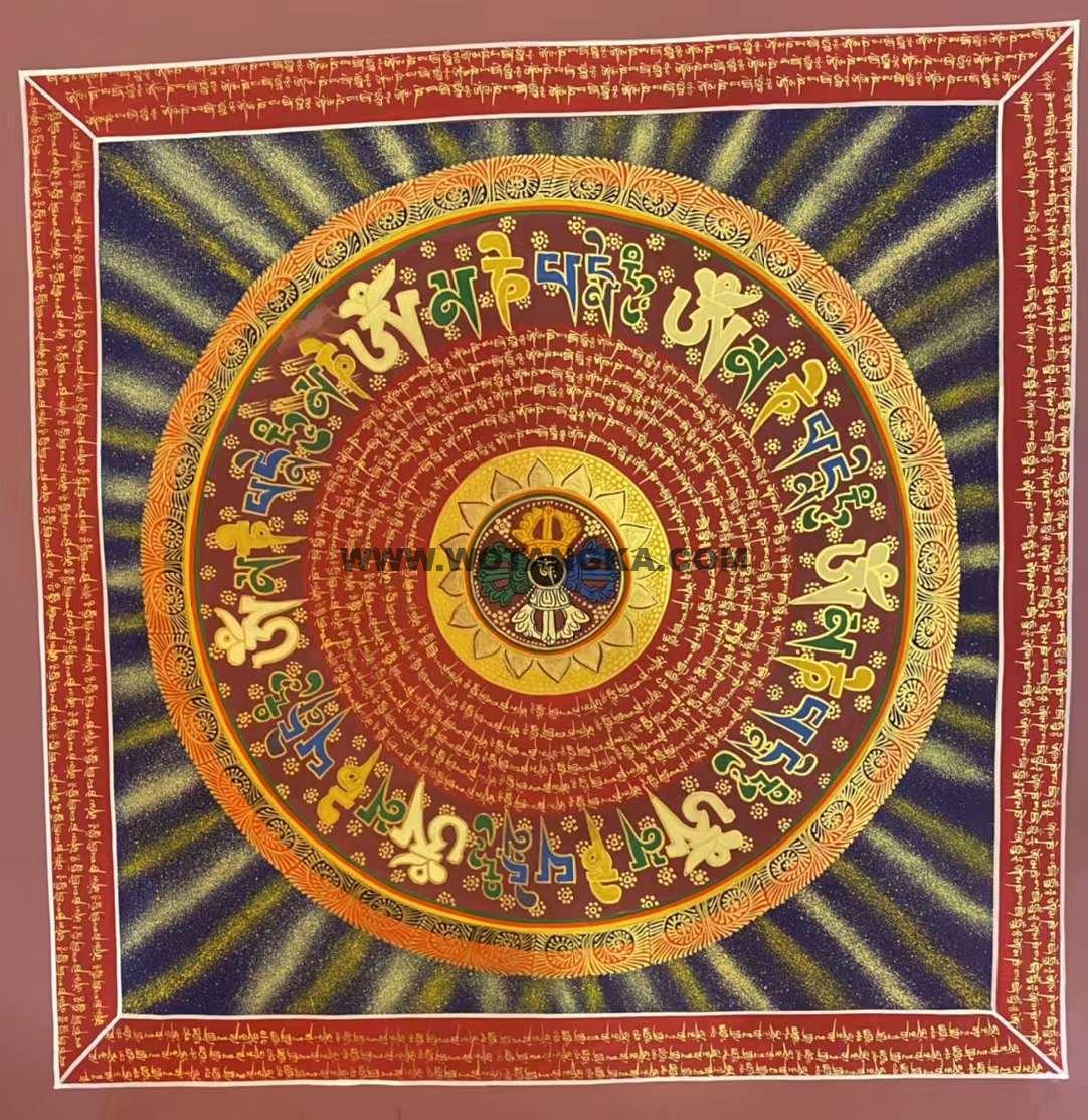 编号191-698982：彩绘唐卡-六字真言坛城（100*100CM左右）