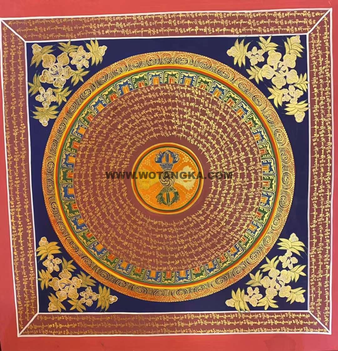 编号191-821000：彩绘唐卡-六字真言坛城（100*100CM左右）