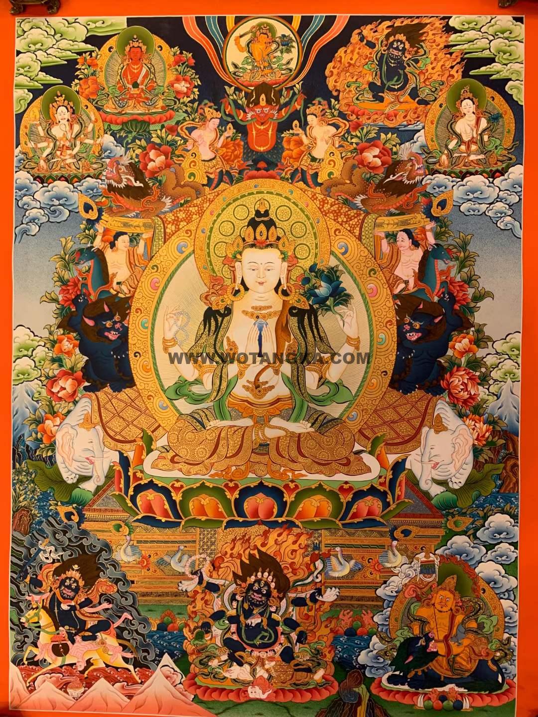 编号171-110953：彩绘唐卡-四臂观音（105*75CM左右）