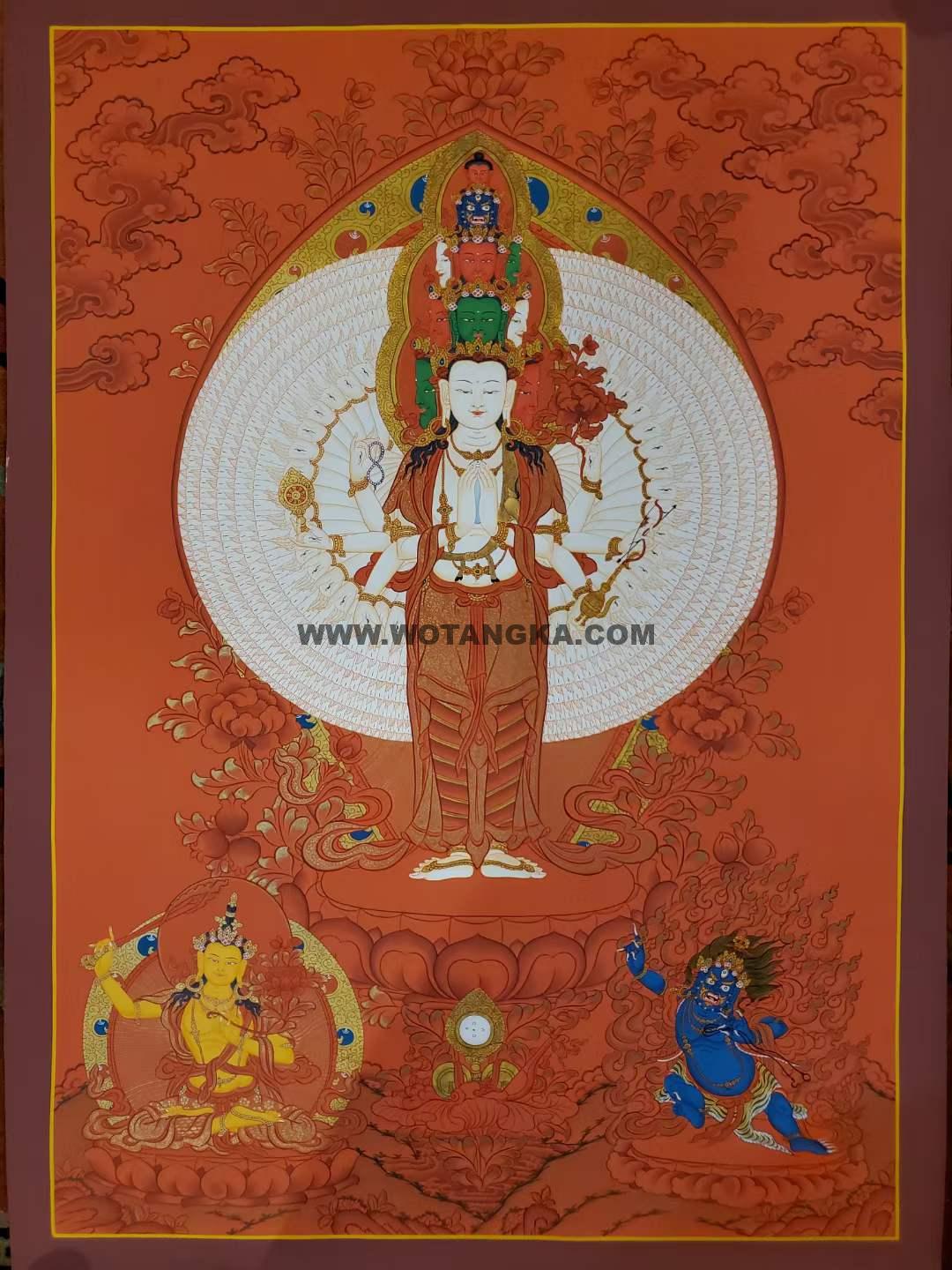 编号172-624139：红金唐卡-千手观音·三怙主（75*55CM左右）