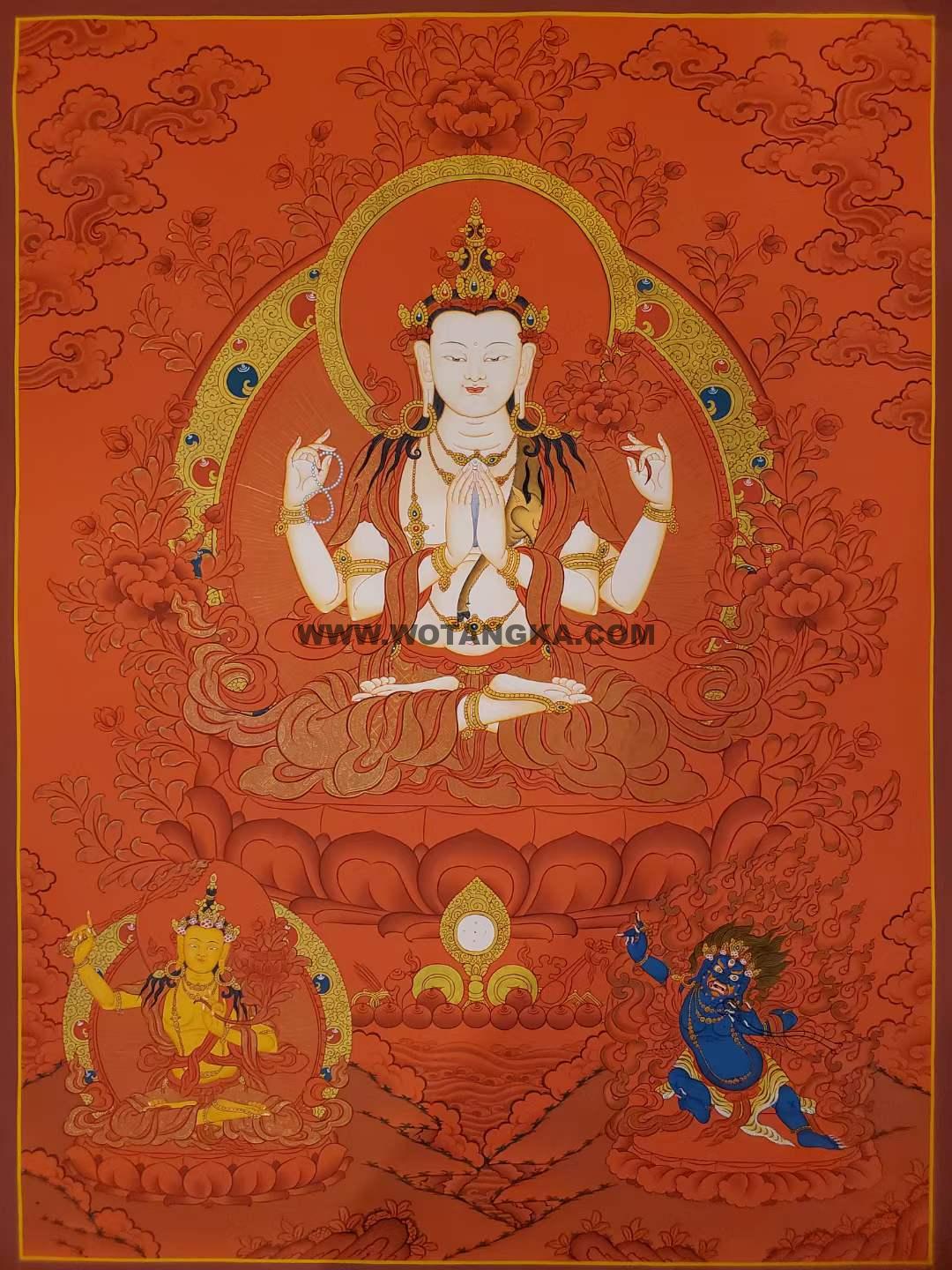 编号172-811013：红金唐卡-四臂观音·三怙主（75*55CM左右）