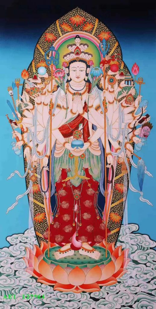 编号153-628176：彩绘唐卡-十一面观音菩萨（127*64CM左右）