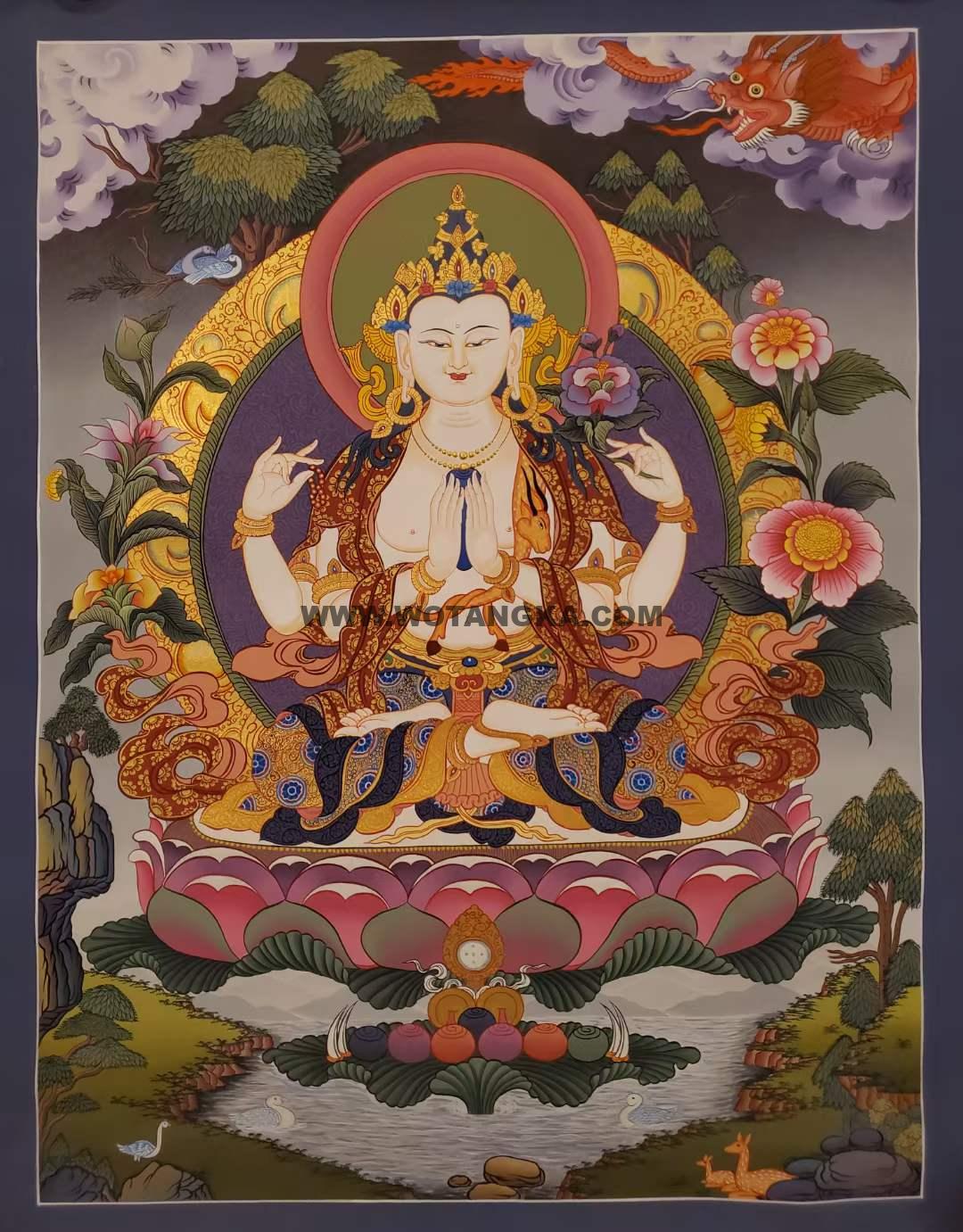 编号171-174085：彩绘唐卡-四臂观音（90*60CM左右）