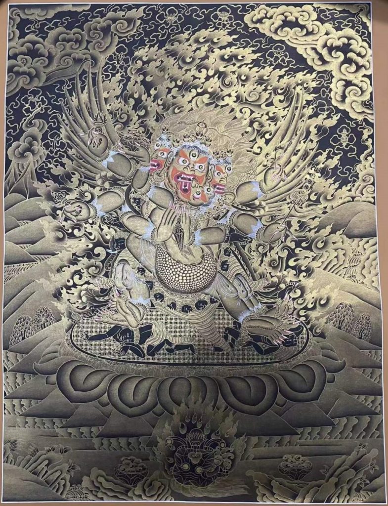 编号171-616540：黑金唐卡-普巴金刚（70*50CM左右）